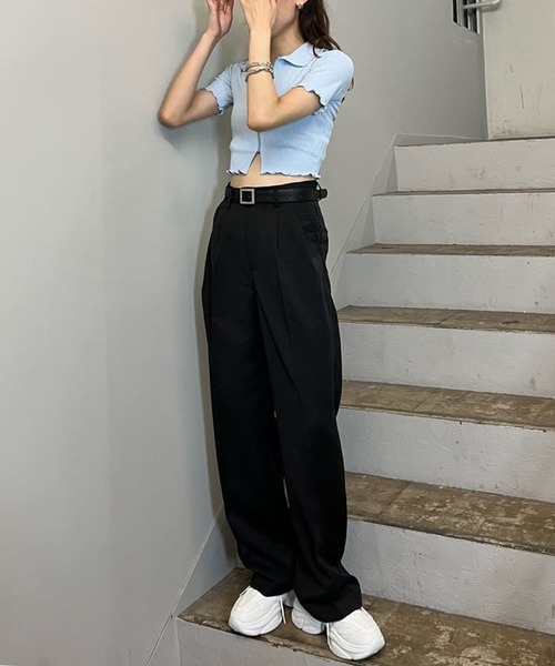 SPINNS（スピンズ）の「ハイウエストデザイン ストレートパンツ（スラックス・レディース・チャコール/ブラック・S/M）」の20枚目の写真