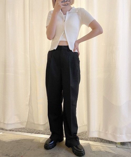 SPINNS（スピンズ）の「ハイウエストデザイン ストレートパンツ（スラックス・レディース・チャコール/ブラック・S/M）」の16枚目の写真