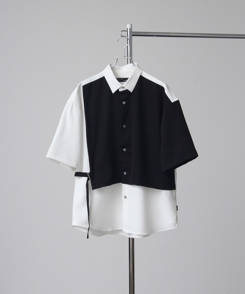 Art re A select（アトリエセレクト）の「アシンメトリーベルテッド オーバーサイズ フェイクレイヤード 半袖シャツ（シャツ/ブラウス・メンズ・グリーン/グレイッシュベージュ/ブラック・L/M）」の2枚目の写真