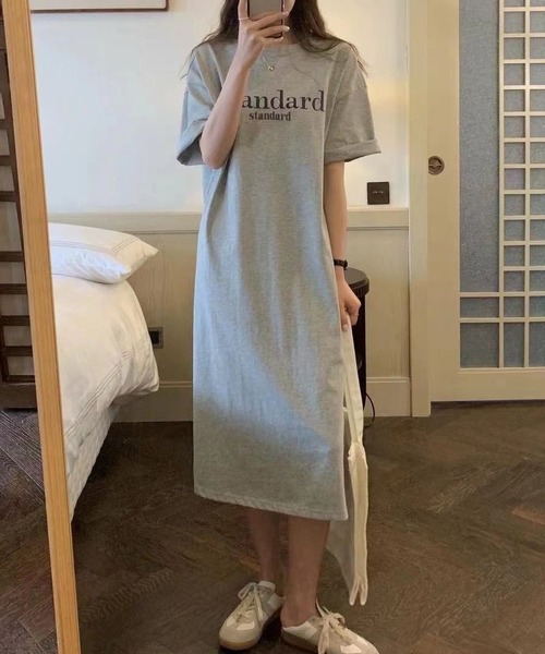MAISON DE THERESE(メゾン ド テレーズ)の「Tシャツワンピース(ワンピース・レディース・グレー/モカ/ブラック/ホワイト/ブラック系1/ピンク/グレー系・M/L/XL)」の1枚目の写真