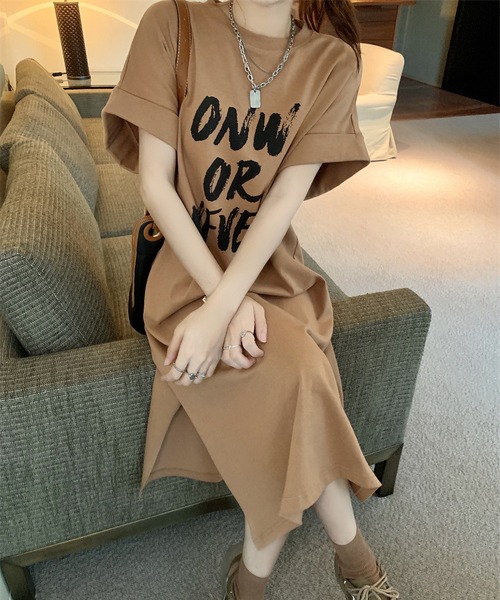 MAISON DE THERESE(メゾン ド テレーズ)の「Tシャツワンピース(ワンピース・レディース・グレー/モカ/ブラック/ホワイト/ブラック系1/ピンク/グレー系・M/L/XL)」の6枚目の写真