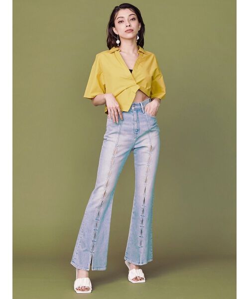 EVRIS（エヴリス）の「デザインウエストクロップドシャツ（シャツ/ブラウス・レディース・ブラック/イエロー/ホワイト・FREE）」の7枚目の写真