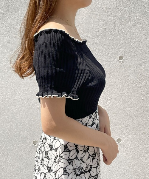 one way（ワンウェイ）の「フリルオフショルリブニット（Tシャツ/カットソー・レディース・アイボリー/ブラック/ブラウン/ピンク・FREE）」の7枚目の写真