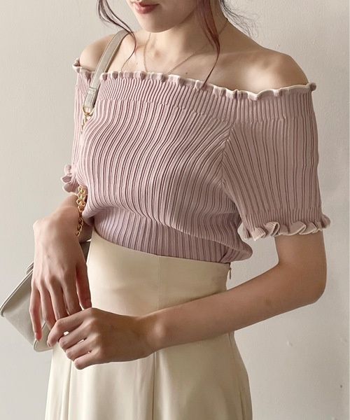 one way（ワンウェイ）の「フリルオフショルリブニット（Tシャツ/カットソー・レディース・アイボリー/ブラック/ブラウン/ピンク・FREE）」の8枚目の写真