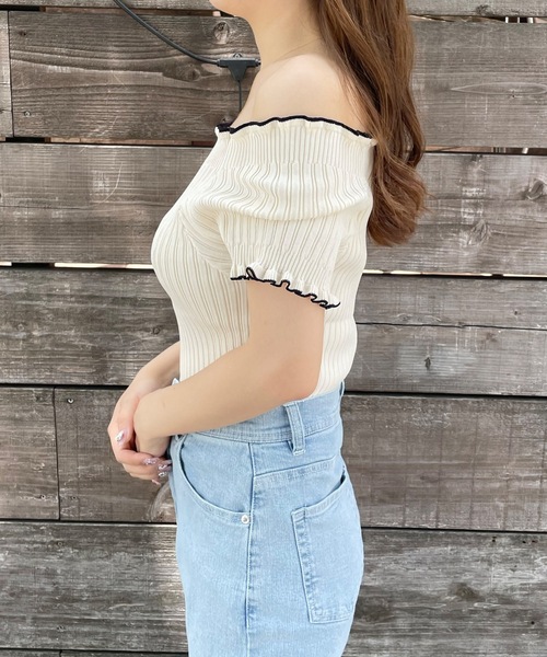 one way（ワンウェイ）の「フリルオフショルリブニット（Tシャツ/カットソー・レディース・アイボリー/ブラック/ブラウン/ピンク・FREE）」の17枚目の写真