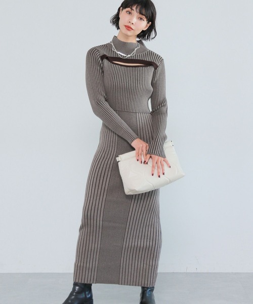 PAGEBOY（ページボーイ）の「ハイショクリブ2Pワンピース（ワンピース・レディース・ターコイズブルー/オフホワイト/モカ・FREE）」の7枚目の写真