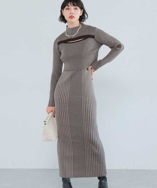 PAGEBOY（ページボーイ）の「ハイショクリブ2Pワンピース（ワンピース・レディース・ターコイズブルー/オフホワイト/モカ・FREE）」の8枚目の写真