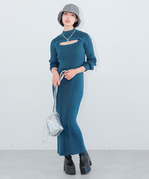 PAGEBOY（ページボーイ）の「ハイショクリブ2Pワンピース（ワンピース・レディース・ターコイズブルー/オフホワイト/モカ・FREE）」の10枚目の写真