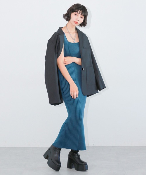 PAGEBOY（ページボーイ）の「ハイショクリブ2Pワンピース（ワンピース・レディース・ターコイズブルー/オフホワイト/モカ・FREE）」の11枚目の写真