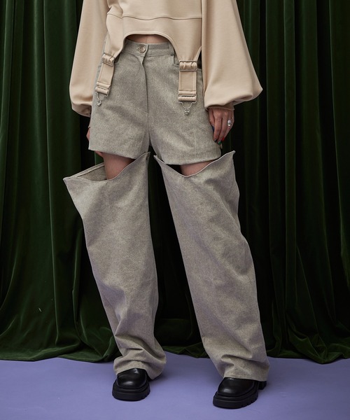 casane（カサネ）の「カッティング2wayパンツ（その他パンツ・レディース・チャコールグレー/ベージュ・2）」の2枚目の写真