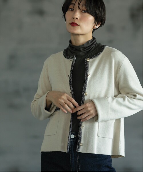 OPAQUE.CLIP（オペークドットクリップ）の「◆配色ブレード金ボタンニットカーディガン【洗濯機洗い可】（カーディガン/ボレロ・レディース・ブラック/ピンク系/アイボリー・40/36/38）」の5枚目の写真