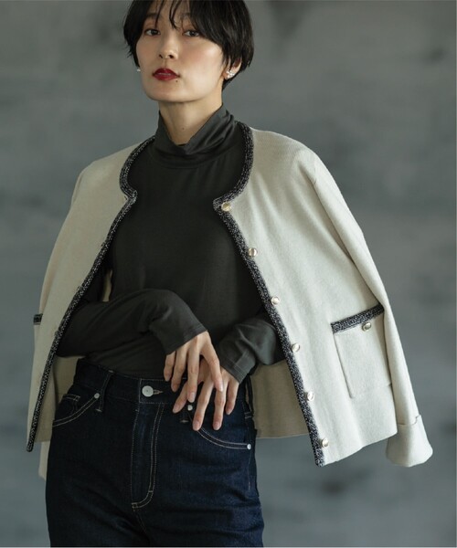 OPAQUE.CLIP（オペークドットクリップ）の「◆配色ブレード金ボタンニットカーディガン【洗濯機洗い可】（カーディガン/ボレロ・レディース・ブラック/ピンク系/アイボリー・40/36/38）」の6枚目の写真