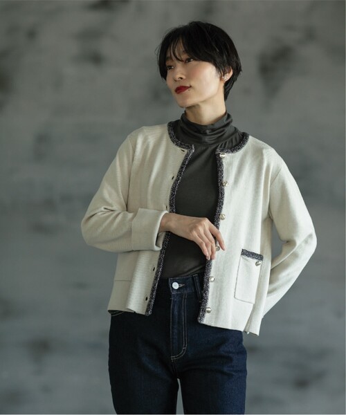 OPAQUE.CLIP（オペークドットクリップ）の「◆配色ブレード金ボタンニットカーディガン【洗濯機洗い可】（カーディガン/ボレロ・レディース・ブラック/ピンク系/アイボリー・40/36/38）」の13枚目の写真