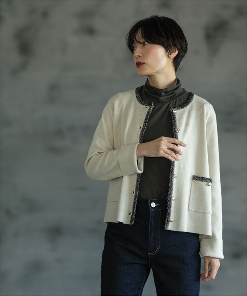 OPAQUE.CLIP（オペークドットクリップ）の「◆配色ブレード金ボタンニットカーディガン【洗濯機洗い可】（カーディガン/ボレロ・レディース・ブラック/ピンク系/アイボリー・40/36/38）」の15枚目の写真