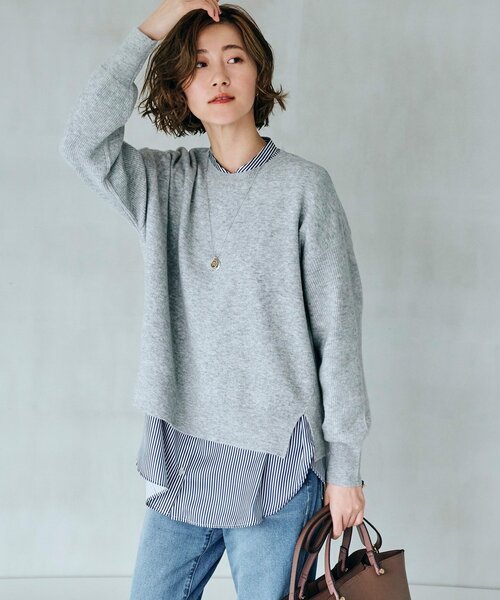 grove（グローブ）の「◆秋から冬まで活躍！ブレンドもちもちニット（ニット/セーター・レディース・ダークブラウン/アイボリー/ピンク系/グリーン/ライトベージュ/グレー・02/03/01/05/04）」の3枚目の写真