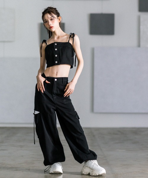 OLIVE des OLIVE（オリーブデオリーブ）の「肩リボンビスチェ　1032040120（キャミソール・レディース・チャコールグレー/ブラック・FREE）」の4枚目の写真