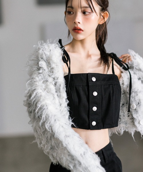 OLIVE des OLIVE（オリーブデオリーブ）の「肩リボンビスチェ　1032040120（キャミソール・レディース・チャコールグレー/ブラック・FREE）」の5枚目の写真