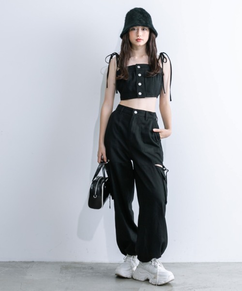 OLIVE des OLIVE（オリーブデオリーブ）の「肩リボンビスチェ　1032040120（キャミソール・レディース・チャコールグレー/ブラック・FREE）」の6枚目の写真