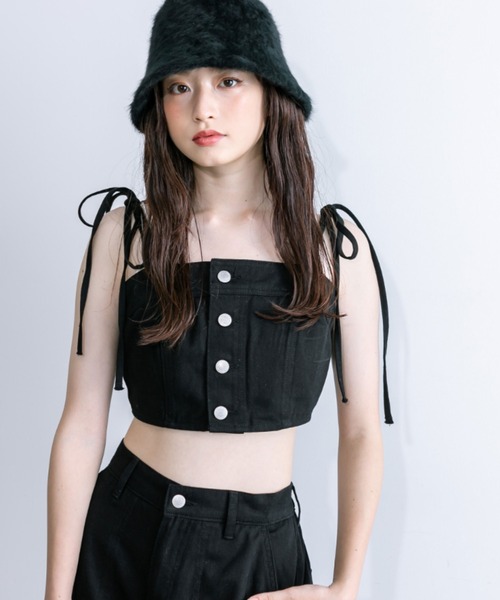 OLIVE des OLIVE（オリーブデオリーブ）の「肩リボンビスチェ　1032040120（キャミソール・レディース・チャコールグレー/ブラック・FREE）」の9枚目の写真