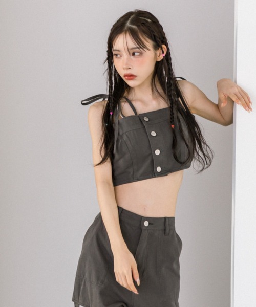 OLIVE des OLIVE（オリーブデオリーブ）の「肩リボンビスチェ　1032040120（キャミソール・レディース・チャコールグレー/ブラック・FREE）」の16枚目の写真