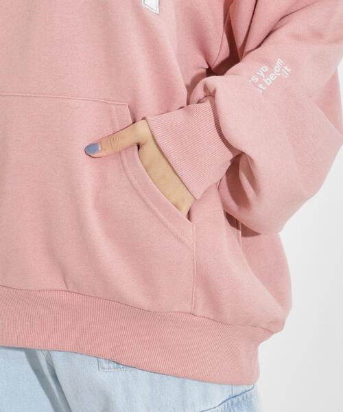 PINK-latte（ピンクラテ）の「◆サテンアップリケロゴフーディ（パーカー・キッズ・チャコールグレー/アイボリー/ピンク系/ブルー・14/16/15 ）」の9枚目の写真