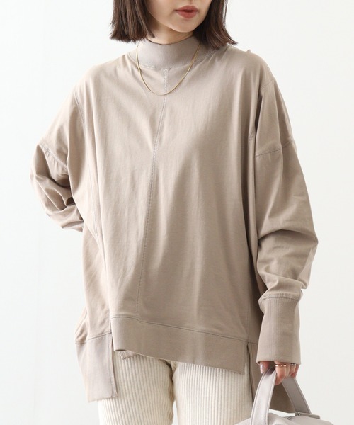 atONE(アットワン)の「atONE ハイネックビッグヘムランダムカットソー(Tシャツ/カットソー・レディース・グレイッシュベージュ/ブラック/ライトブラウン・4L~5L/LL~3L/M~L)」の15枚目の写真