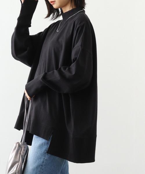 atONE(アットワン)の「atONE ハイネックビッグヘムランダムカットソー(Tシャツ/カットソー・レディース・グレイッシュベージュ/ブラック/ライトブラウン・4L~5L/LL~3L/M~L)」の6枚目の写真