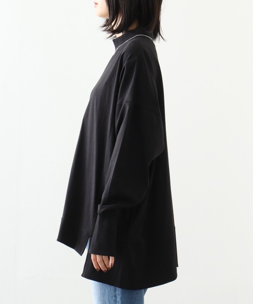 atONE(アットワン)の「atONE ハイネックビッグヘムランダムカットソー(Tシャツ/カットソー・レディース・グレイッシュベージュ/ブラック/ライトブラウン・4L~5L/LL~3L/M~L)」の21枚目の写真