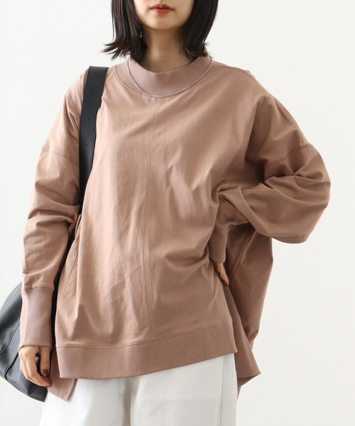 atONE(アットワン)の「atONE ハイネックビッグヘムランダムカットソー(Tシャツ/カットソー・レディース・グレイッシュベージュ/ブラック/ライトブラウン・4L~5L/LL~3L/M~L)」の9枚目の写真