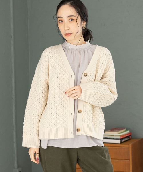 studio CLIP（スタディオクリップ）の「【マシンウォッシャブル】7ゲージ お手入れらくらく２WAYハニカムカーディガン（カーディガン/ボレロ・レディース・オレンジ/チャコール/ホワイト/ブルー・FREE）」の12枚目の写真