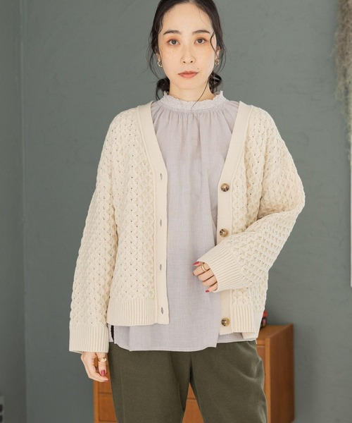 studio CLIP（スタディオクリップ）の「【マシンウォッシャブル】7ゲージ お手入れらくらく２WAYハニカムカーディガン（カーディガン/ボレロ・レディース・オレンジ/チャコール/ホワイト/ブルー・FREE）」の13枚目の写真