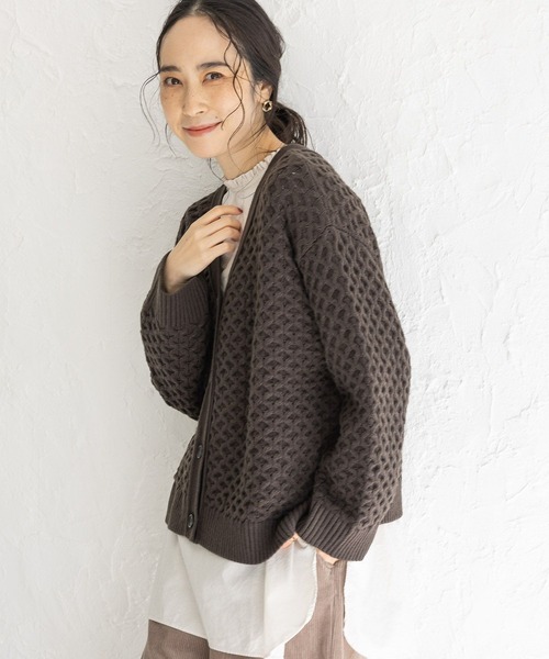 studio CLIP（スタディオクリップ）の「【マシンウォッシャブル】7ゲージ お手入れらくらく２WAYハニカムカーディガン（カーディガン/ボレロ・レディース・オレンジ/チャコール/ホワイト/ブルー・FREE）」の19枚目の写真