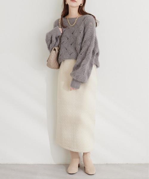natural couture(ナチュラルクチュール)の「ベロアキルティングナロースカート(スカート・レディース・アイボリー/オレンジ/ブラック・FREE)」の2枚目の写真