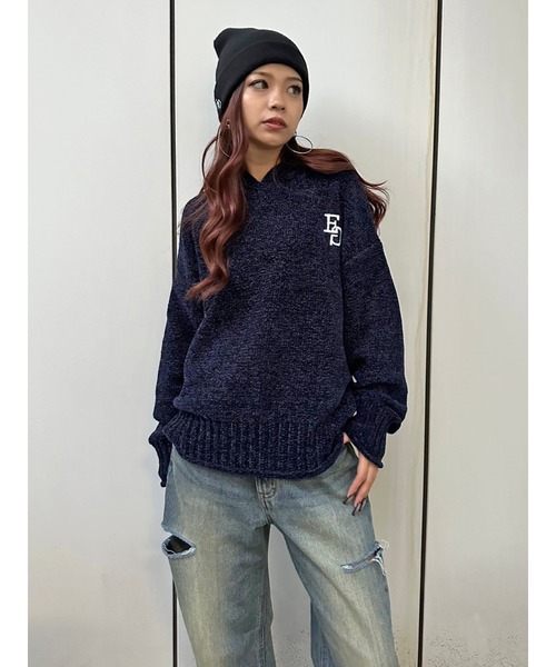 EGOIST(エゴイスト)の「EG刺繍モールフーディー(ニット/セーター・レディース・アイボリー/ネイビー/ピンク・FREE)」の19枚目の写真