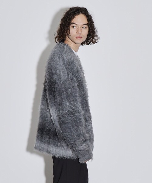 tk. TAKEO KIKUCHI グレー ロングカーディガン　 ファー tk.TAKEO KIKUCHI（ティーケータケオキクチ）の「◇グラデファー調
