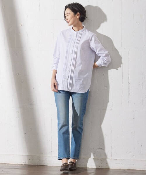 J.PRESS（ジェイプレス）の「【洗える】BEZ VEGA ストライプ ピンタック ブラウス（シャツ/ブラウス・レディース・ふじ色系1/スカイブルー系1/ホワイト系1・11/9）」の6枚目の写真