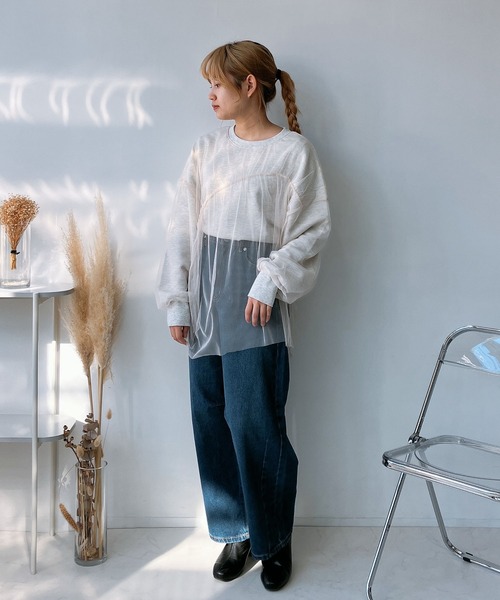 AS KNOW AS plus（アズノゥアズプラス）の「◎チュールレイヤードゆったりプルオーバー（Tシャツ/カットソー・レディース・キナリ/スミクロ/オートミール・FREE）」の9枚目の写真