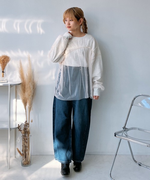 AS KNOW AS plus（アズノゥアズプラス）の「◎チュールレイヤードゆったりプルオーバー（Tシャツ/カットソー・レディース・キナリ/スミクロ/オートミール・FREE）」の10枚目の写真