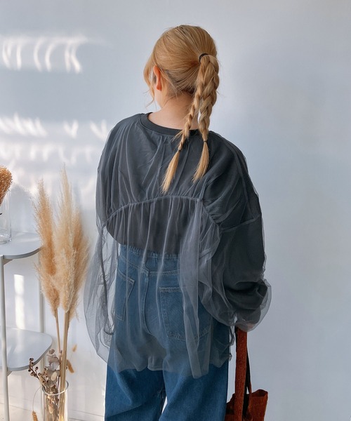 AS KNOW AS plus（アズノゥアズプラス）の「◎チュールレイヤードゆったりプルオーバー（Tシャツ/カットソー・レディース・キナリ/スミクロ/オートミール・FREE）」の15枚目の写真