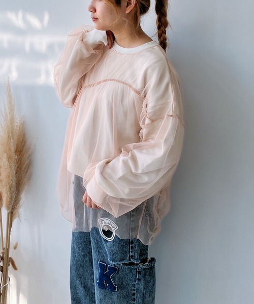 AS KNOW AS plus（アズノゥアズプラス）の「◎チュールレイヤードゆったりプルオーバー（Tシャツ/カットソー・レディース・キナリ/スミクロ/オートミール・FREE）」の18枚目の写真