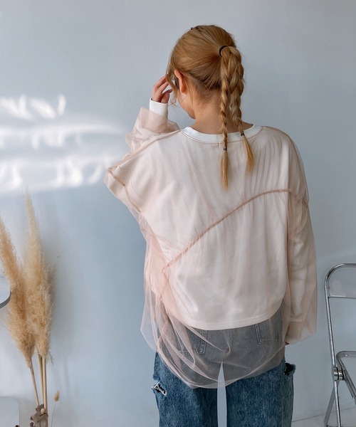 AS KNOW AS plus（アズノゥアズプラス）の「◎チュールレイヤードゆったりプルオーバー（Tシャツ/カットソー・レディース・キナリ/スミクロ/オートミール・FREE）」の20枚目の写真