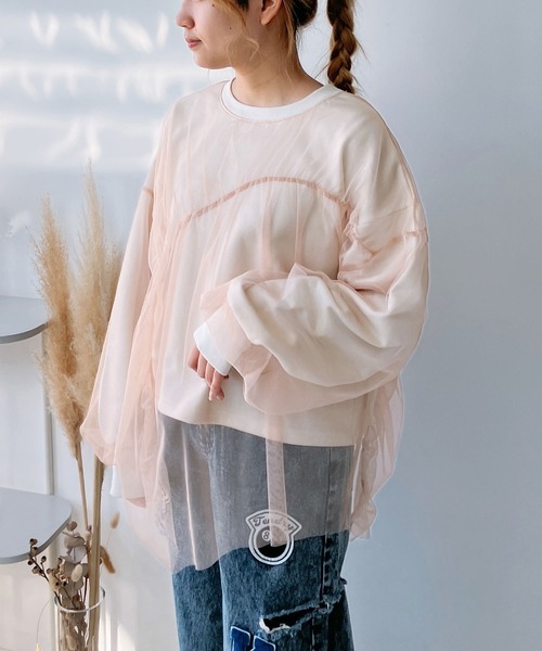 AS KNOW AS plus（アズノゥアズプラス）の「◎チュールレイヤードゆったりプルオーバー（Tシャツ/カットソー・レディース・キナリ/スミクロ/オートミール・FREE）」の22枚目の写真