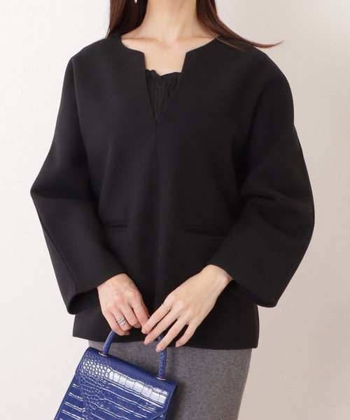 Lace Ladies(レースレディース)の「ウールライク キーネック 長袖 ビッグ プルオーバー(ニット/セーター・レディース・グレイッシュベージュ/ブラック/グレー・FREE)」の1枚目の写真
