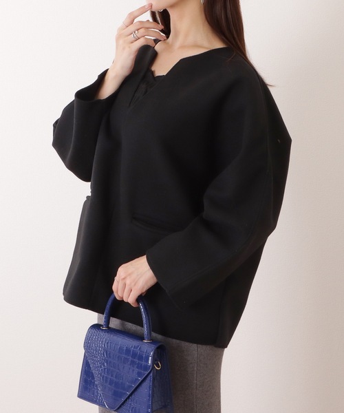 Lace Ladies(レースレディース)の「ウールライク キーネック 長袖 ビッグ プルオーバー(ニット/セーター・レディース・グレイッシュベージュ/ブラック/グレー・FREE)」の5枚目の写真