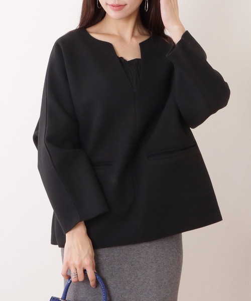 Lace Ladies(レースレディース)の「ウールライク キーネック 長袖 ビッグ プルオーバー(ニット/セーター・レディース・グレイッシュベージュ/ブラック/グレー・FREE)」の6枚目の写真