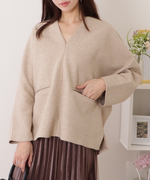 Lace Ladies(レースレディース)の「ウールライク キーネック 長袖 ビッグ プルオーバー(ニット/セーター・レディース・グレイッシュベージュ/ブラック/グレー・FREE)」の16枚目の写真