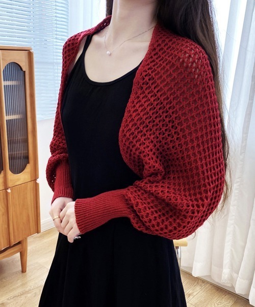 Miniministore（ミニミニストア）の「ニットカーディガン レディース ショール（カーディガン/ボレロ・レディース・ベージュ/ネイビー/ピンク/ブラック/ワインレッド/オフホワイト/ダークグレー/イエロー/ライトブラウン・フリー）」の9枚目の写真