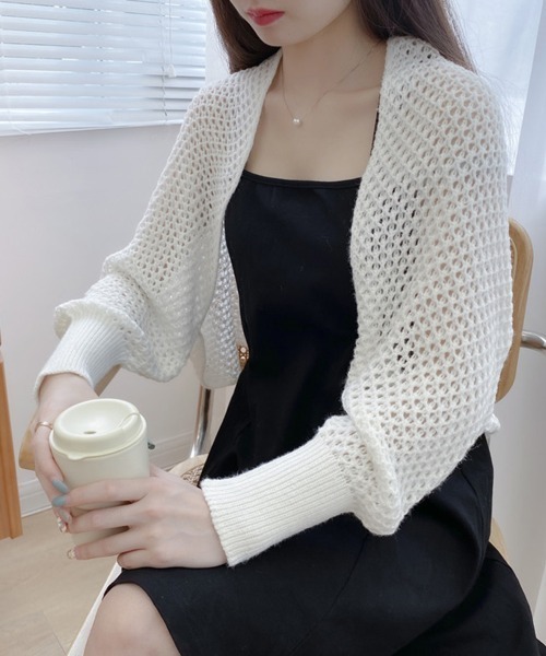 Miniministore（ミニミニストア）の「ニットカーディガン レディース ショール（カーディガン/ボレロ・レディース・ベージュ/ネイビー/ピンク/ブラック/ワインレッド/オフホワイト/ダークグレー/イエロー/ライトブラウン・フリー）」の12枚目の写真