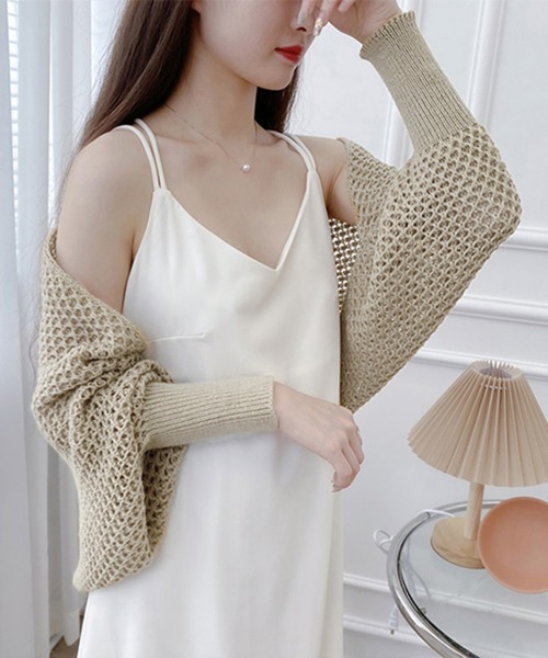 Miniministore（ミニミニストア）の「ニットカーディガン レディース ショール（カーディガン/ボレロ・レディース・ベージュ/ネイビー/ピンク/ブラック/ワインレッド/オフホワイト/ダークグレー/イエロー/ライトブラウン・フリー）」の15枚目の写真