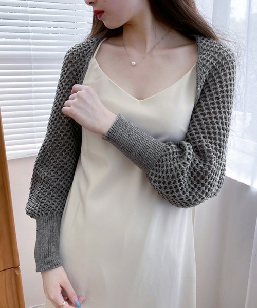 Miniministore（ミニミニストア）の「ニットカーディガン レディース ショール（カーディガン/ボレロ・レディース・ベージュ/ネイビー/ピンク/ブラック/ワインレッド/オフホワイト/ダークグレー/イエロー/ライトブラウン・フリー）」の17枚目の写真